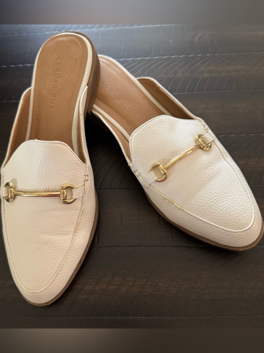 Madden Girl “Mattie” White Slip On Pointed Toe Mule Flats